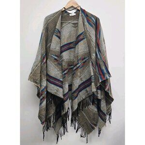 Mudd Western Aztec Southwest Oversized Poncho Sweater Shawl Fringe OSFM